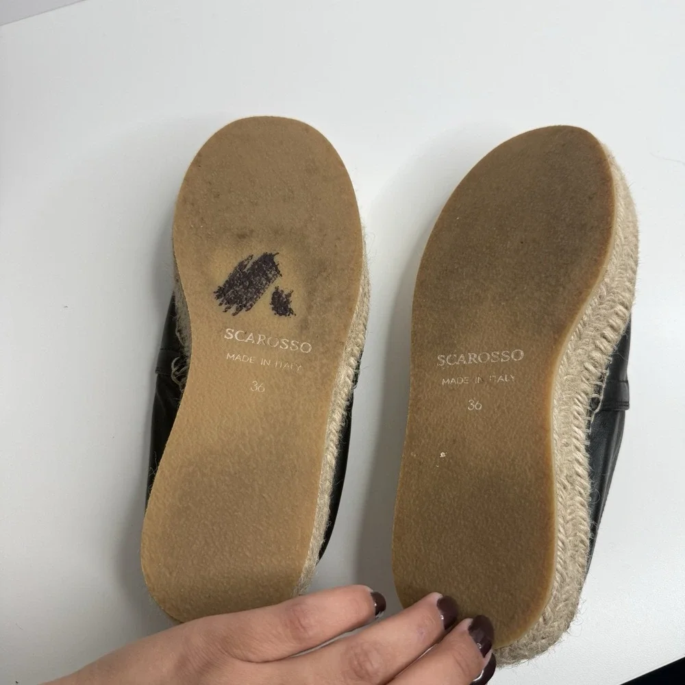 Scarosso Black Leather Espadrilles Size 36‎ (US 6) Minimalist Casual Resort